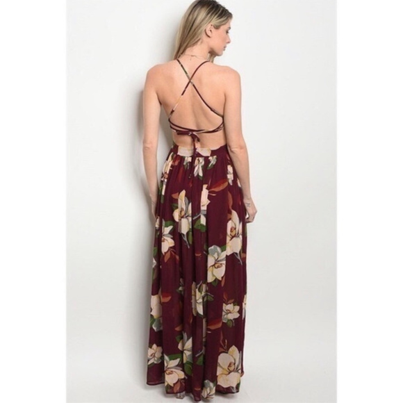 💥Host Pick💥Maroon Floral Maxi Dress - Picture 4 of 6